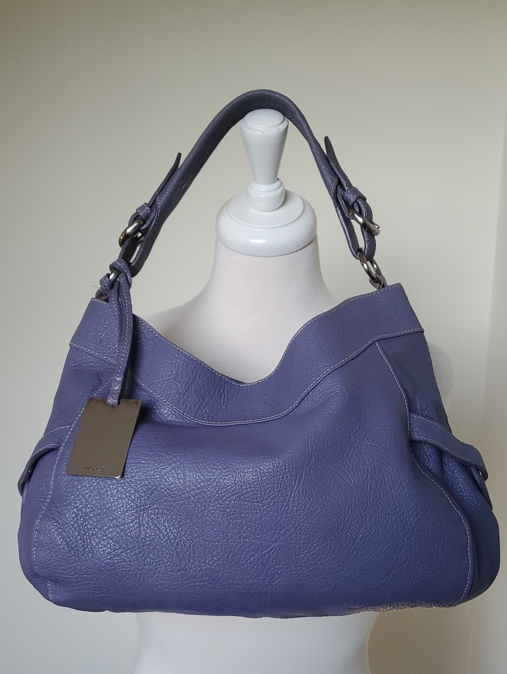 Furla Pebbled Leather Shoulder Bag In Periwinkle/Lavender Purple - Picture 2 of 11